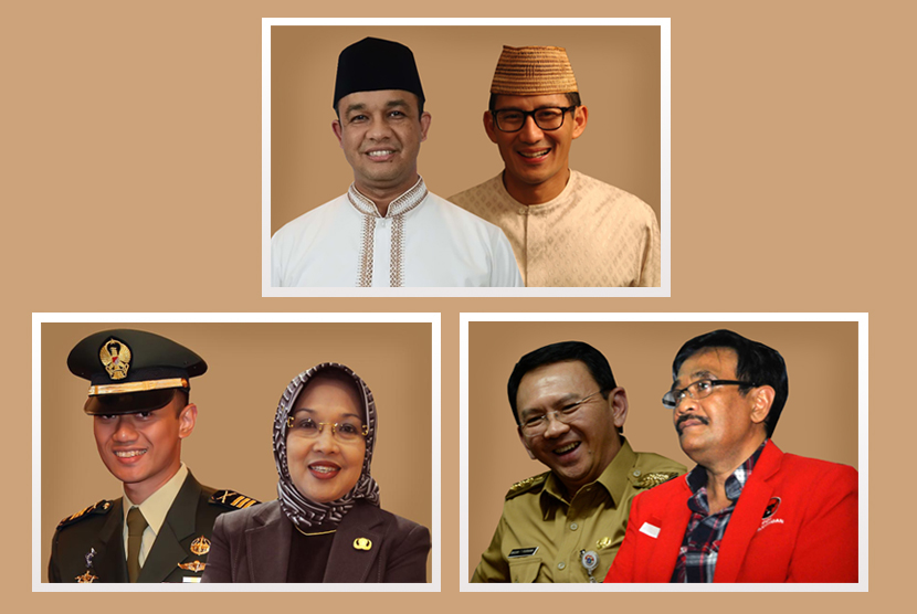 Tiga pasangan calon gubernur dan wakil gubernur di Pilgub DKI 2017.