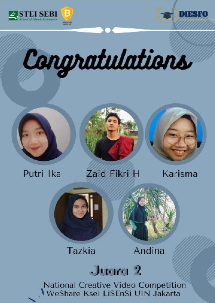 Tim mahasiswa STEI SEBI berhasil menjadi juara ke-2 dalam National Creative Video Competition WeSHARE KSEI LiSEnSi Uin Jakarta.
