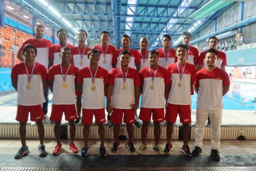 Tim Polo Air putra Indonesia yang menjuarai Taipei Men's Invitational Waterpolo Tournament di Taipei.