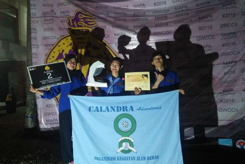 Tim Putri Calandra Adventure UBSI meraih juara kedua Gunadarma Wall Climbing Competition tingkat nasional.