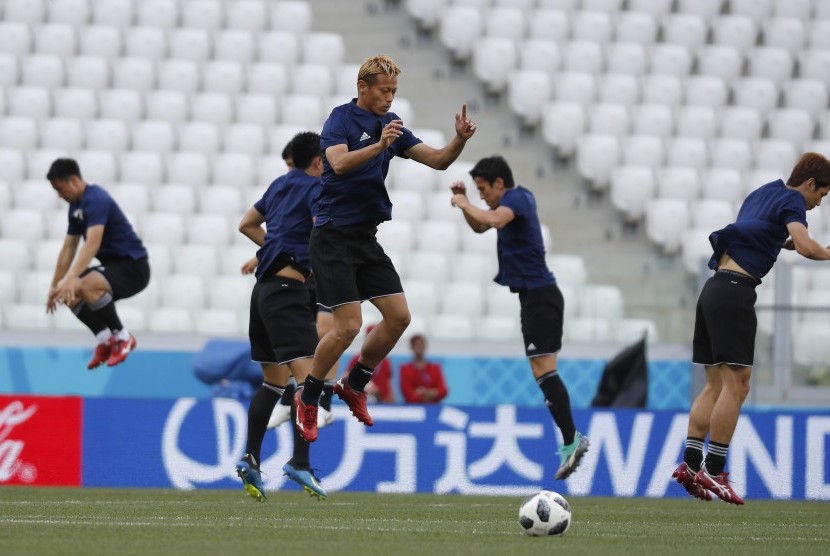 Timnas Jepang sedang melakukan latihan sebelum malakukan pertandingan di Piala Dunia 2018, Rusia