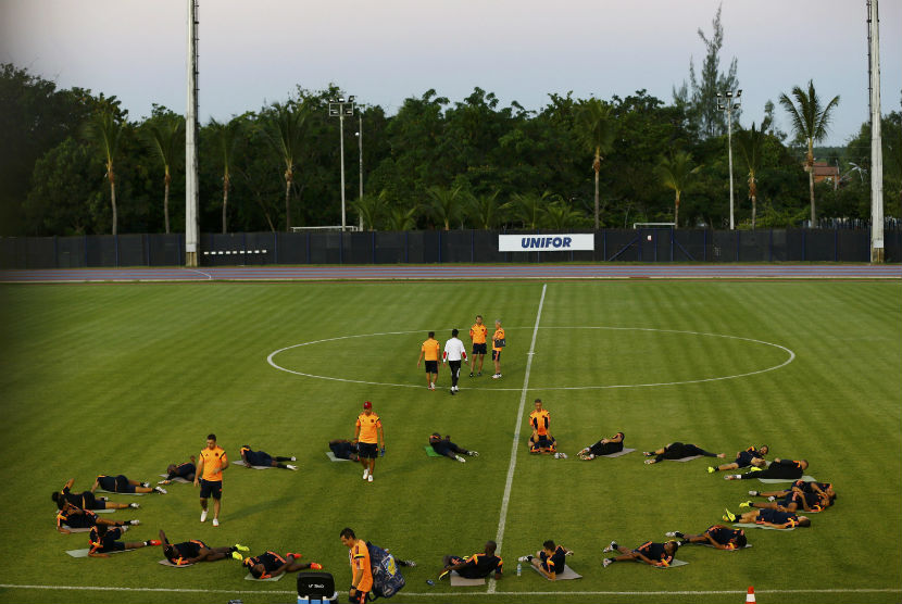 Timnas Kolombia menggelar latihan jelang laga perempat final Piala Dunia 2014 lawan tuan rumah Brasil.