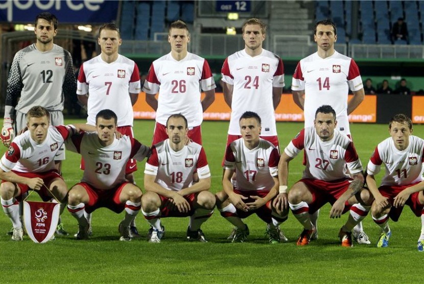 Timnas Polandia sebelum laga uji coba lawan Belarusia di Wiesbaden, Jerman, beberapa waktu lalu. 