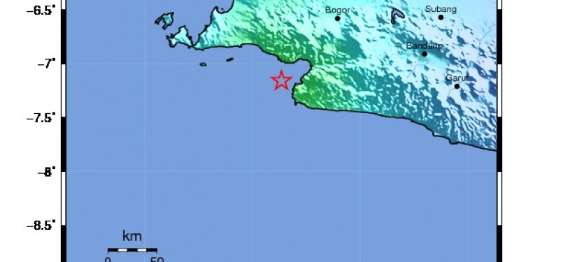 Titik gempa 5,3 SR yang terjadi di Sukabumi Selatan, Ahad