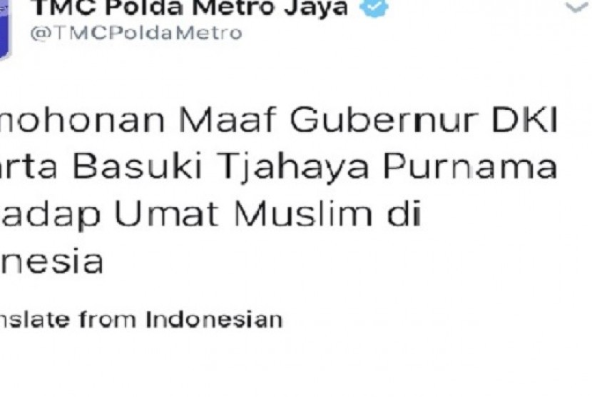 TMC tulis kicauan permohonan maaf Ahok.