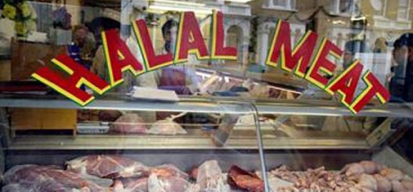 Toko daging halal. Ilustrasi