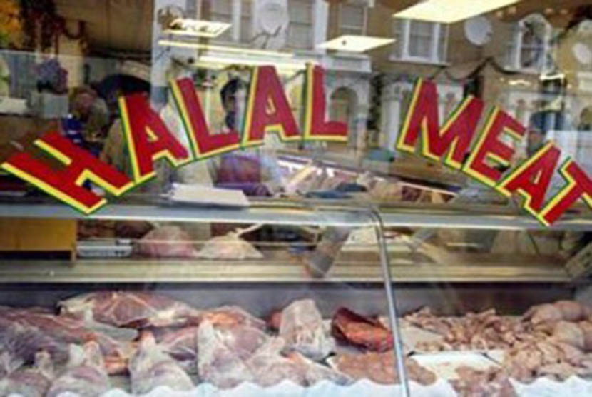 Toko daging halal. Ilustrasi