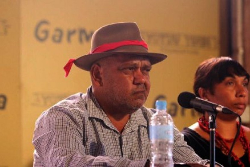 Tokoh aborigin Noel Pearson berbicara pada Garma Festival 2015. 