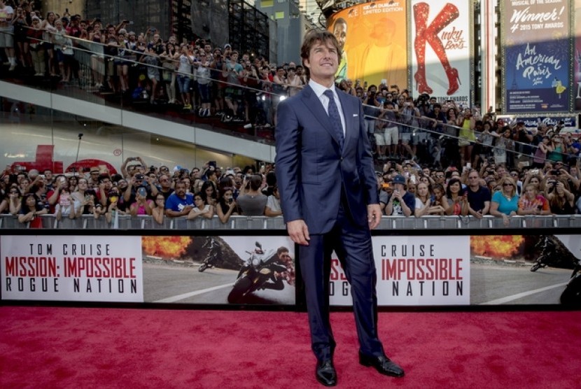 Tom Cruise dalam karpet merah pemutaran perdana Mission:Impossinel-Rogue Nation di New York (28/7).
