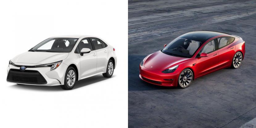 Toyota Corolla dan Tesla Model 3