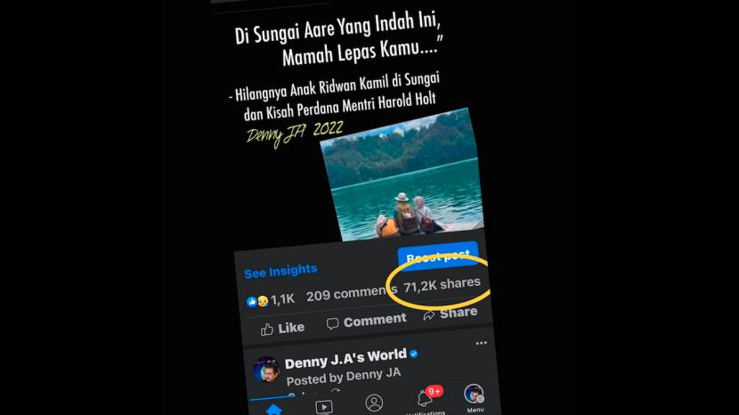 Tulisan Denny JA tentang Eril Ridwan Kamil di akun Facebooknya.