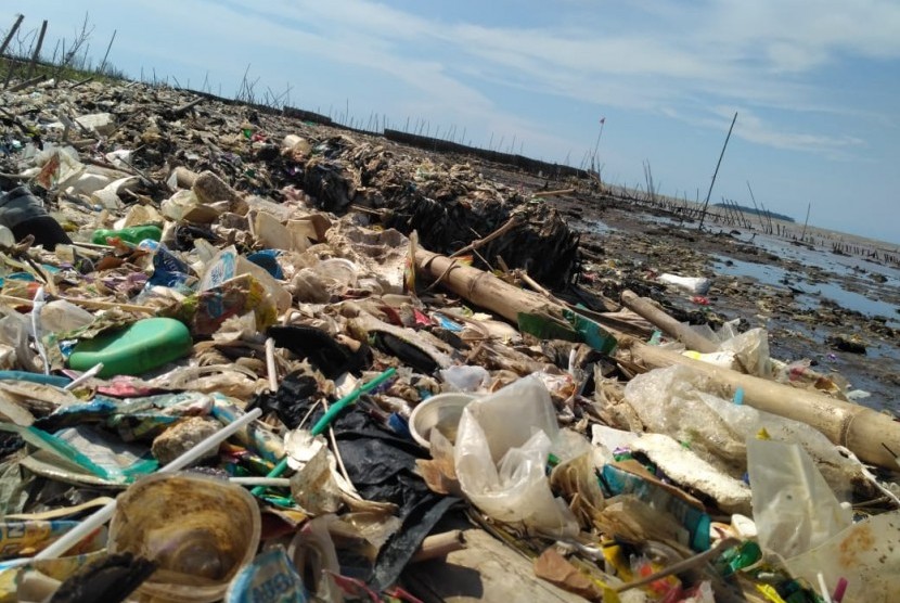 Tumpukan sampah, pendangkalan dan penyempitan jadi bahaya kerusakan lingkungan di Muara Sungai Cisadane, Desa Tanjung Burung, Kabupaten Tangerang. 