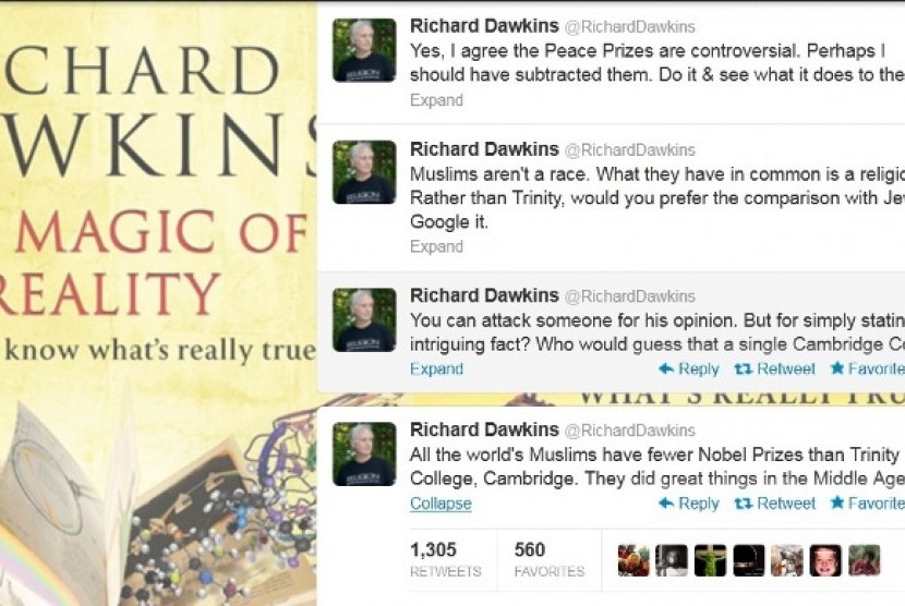 Tweet Richard Dawkins yang memicu kontroversi soal Muslim peraih nobel