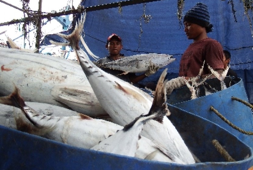 Two fishermen load the day's catch in Muara Baru, Jakarta. (file) 