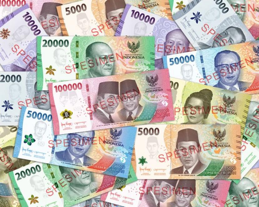 Uang rupiah. Analis menyatakan ekspektasi pertumbuhan ekonomi Indonesia yang masih tinggi menahan pelemahan rupiah terhadap dolar AS.