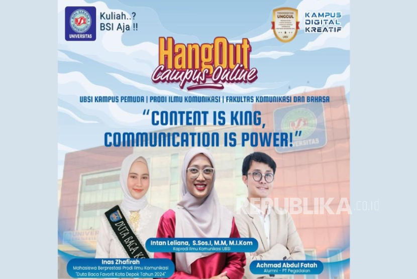 UBSI Kampus Pemuda menggelar HangOut Campus Online pada 18 Juni mendatang, sebagai ruang dialog terbuka praktisi,akademisi, dan generasi muda. 