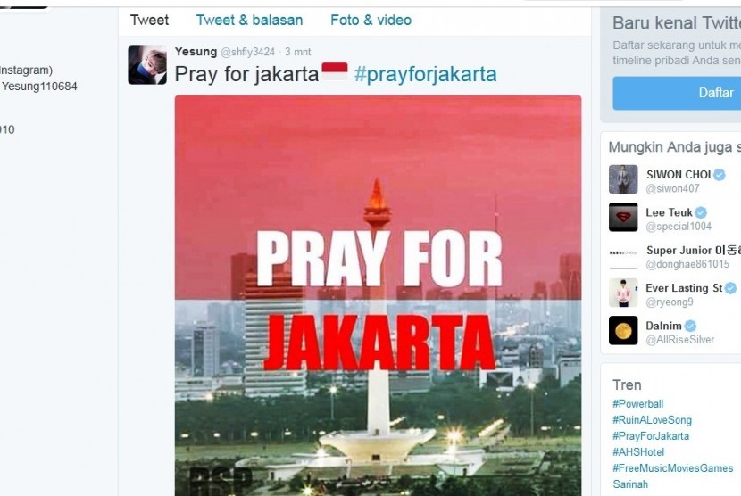 Ucapan duka untuk Jakarta dari Yesung Suju.