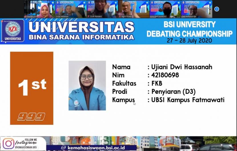 Ujiani Dwi Hassanah, juara pertama BSI University Debating Championship (BUDC) 2020