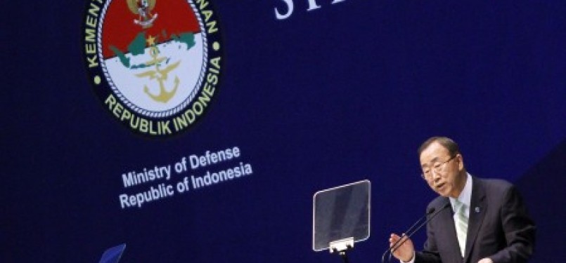 UN Secretary General, Ban Ki-moon, delivers his keynote speech during the opening of  Jakarta International Defense Dialogue (JIDD) 2012 on Wednesday. The forum is intended to promote inter-government cooperation to anticipate various security threats.   