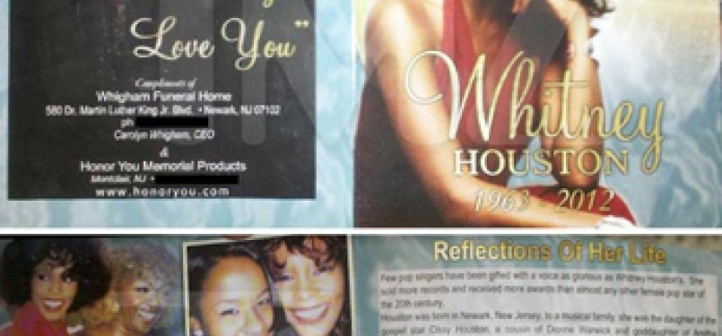 Undangan dan daftar acara seremoni pemakaman Whitney Houston