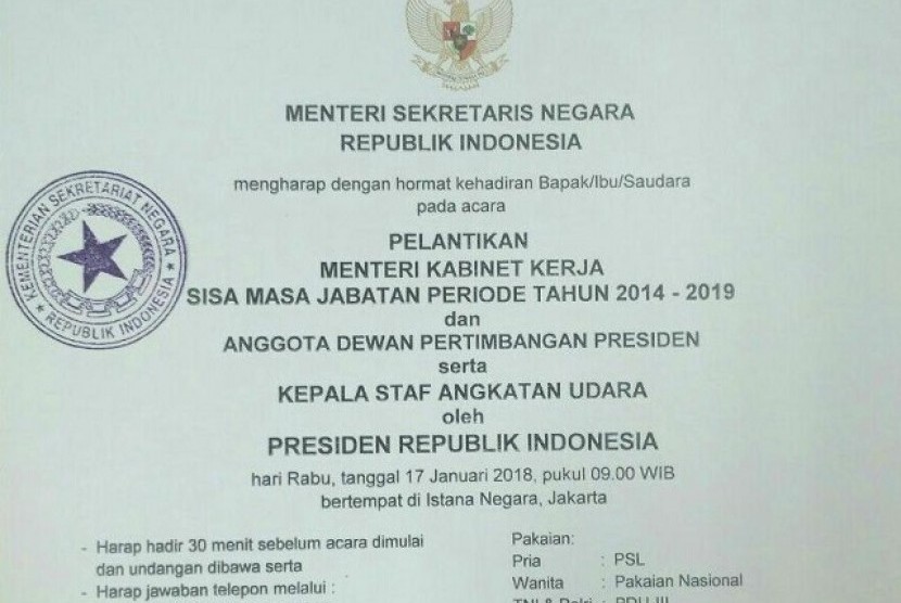 Undangan pelantikan meteri baru