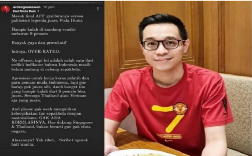 Unggahan di akun instagram @ardesgoenawan menjadi viral, karena mendoakan Timnas Indonesia kalah.
