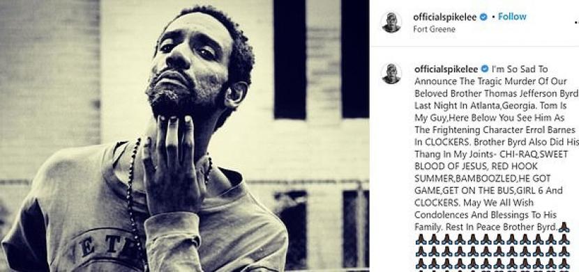 Unggahan sutradara Spike Lee terkait kematian Thomas Jefferson Byrd melalui akun Instagram.
