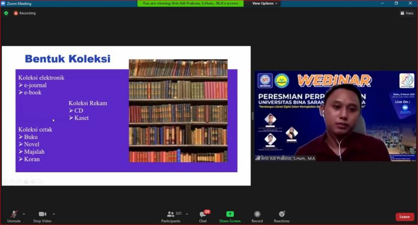 Unit Perpustakaan Universitas BSI menggelar webinar tentang upaya membangun literasi digital untuk tingkatkan eksistensi perpustakaan di masa pandemi. 