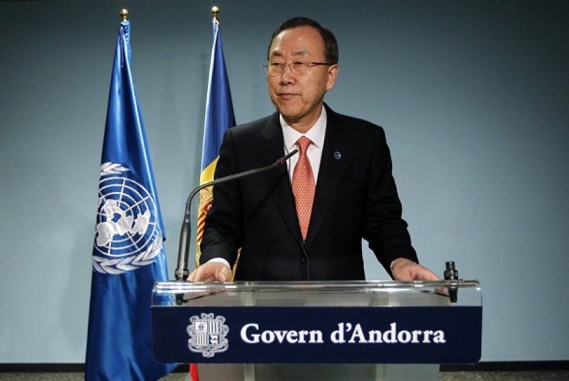 United Nations Secretary-General Ban Ki-moon speaks during a news conference in Andorra, April 2, 2013. Ban said on Tuesday that a crisis over North Korea had gone too far and urged dialogue and negotiation to resolve the situation. 