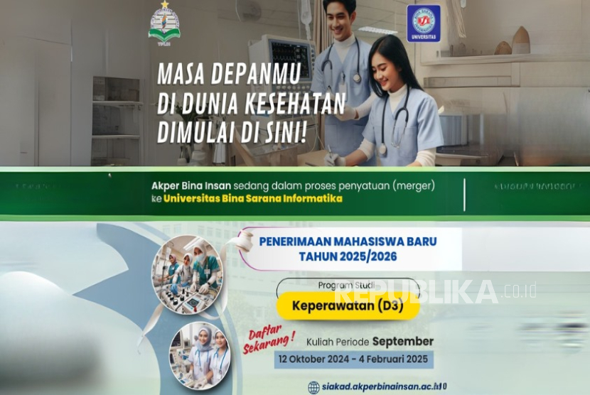 Universitas Bina Sarana Informatika (UBSI) resmi membuka penerimaan mahasiswa baru tahun akademik 2025/2026 dengan memperkenalkan Program Studi baru, yakni Keperawatan (D3). 