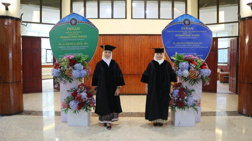 Universitas Brawijaya (UB) mengukuhkan dua profesor bidang ilmu kimia analitik dan ekologi tanaman di Kota Malang, Rabu (30/6). 