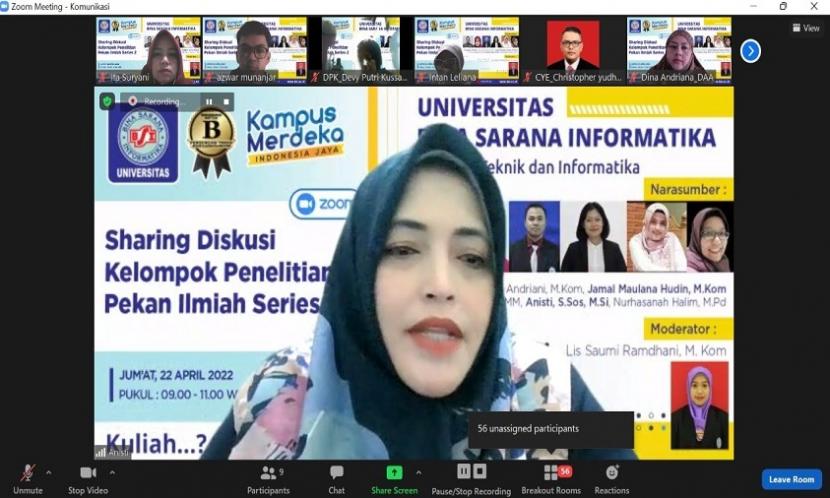Universitas BSI (Bina Sarana Informatika) kampus Sukabumi menggelar kegiatan Sharing Diskusi Kelompok Penelitian Ilmiah Series 2 secara daring, pada Jumat (22/4/2022) silam. 