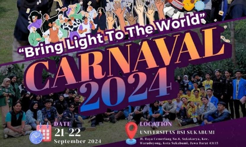 Universitas BSI (Bina Sarana Informatika) Kampus Sukabumi siap menyambut mahasiswa baru dengan menggelar acara Carnaval yang akan diselenggarakan pada Sabtu-Minggu, 21-22 September 2024. 