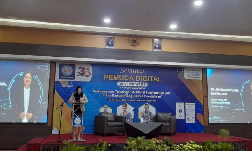 Universitas BSI (Bina Sarana Informatika) kampus Yogyakarta sebagai Kampus Digital Kreatif, menyelenggarakan seminar pemuda digital bertema Tantangan dan Peluang Artificial Intelligence (AI) di Era Disruptif dalam Dunia Pendidikan di Hotel Crystal Lotus, Yogyakarta.