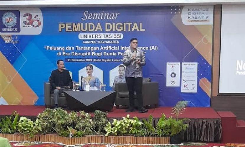 Universitas BSI (Bina Sarana Informatika) kampus Yogyakarta sukses menggelar Seminar Pemuda Digital dengan tema Peluang dan Tantangan Artificial Intelligence (AI) di Era Disruptif Bagi Dunia Pendidikan.