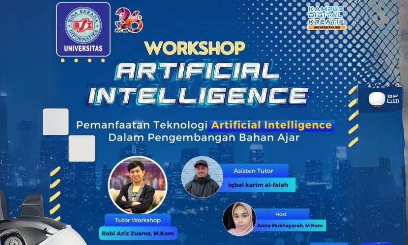 Universitas BSI kampus Cut Mutia Bekasi akan menghadirkan workshop Artificial Intelligence, di Aula Kampus, Kamis (29/2/2024).