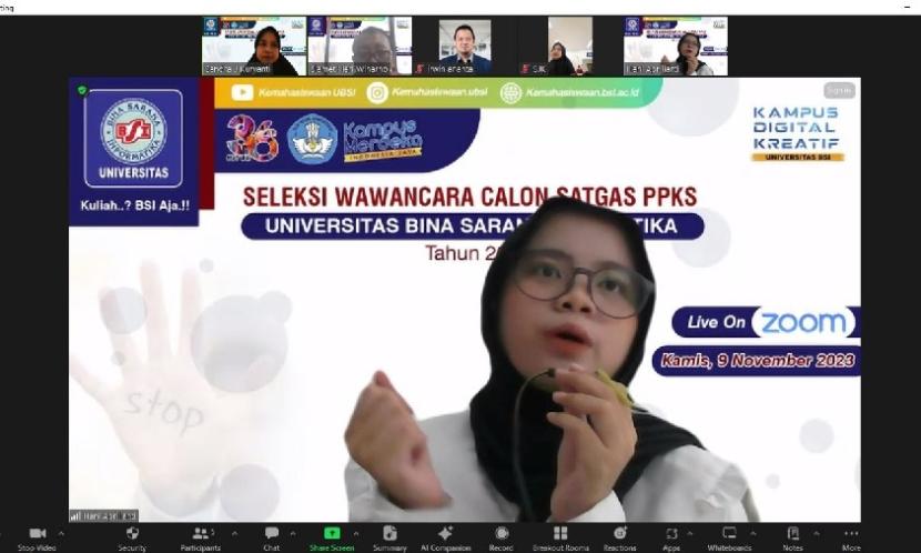 Universitas BSI menggelar prosesi wawancara untuk calon Satuan Tugas (Satgas) Pencegahan dan Penanganan Kekerasan Seksual (PPKS).