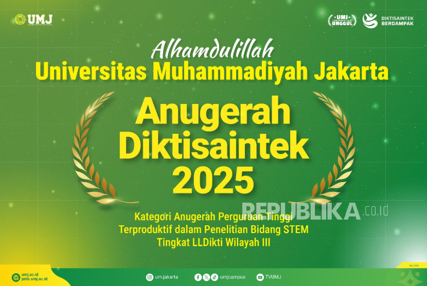 Universitas Muhammadiyah Jakarta (UMJ) meraih Anugerah Diktisaintek Kategori Anugerah Perguruan Tinggi Terproduktif dalam Penelitian di Bidang STEM (Science, Technology, Engineering, and Mathematics). Penghargaan diberikan oleh LLDikti Wilayah III, Rabu (24/9/2025). 