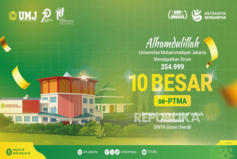 Universitas Muhammadiyah Jakarta (UMJ) terpilih sebagai salah satu dari 10 Perguruan Tinggi Muhammadiyah Aisyiyah terbaik dengan capaian riset terbaik berdasarkan SINTA Score Overall 2025.