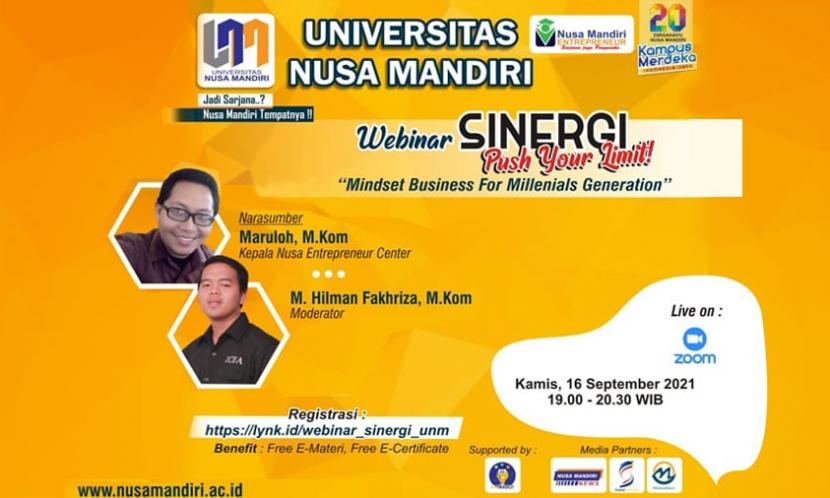 Universitas Nusa Mandiri (UNM) akan menggelar webinar Sinergi bisnis, Kamis (16/9).