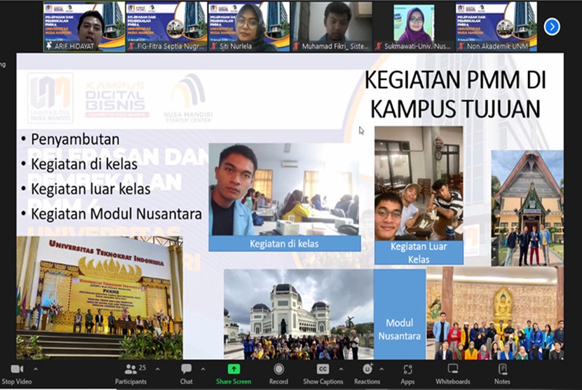 Universitas Nusa Mandiri (UNM) dengan sukses menyelenggarakan acara pelepasan dan pembekalan bagi mahasiswa yang mengikuti Pertukaran Mahasiswa Merdeka (PMM) Angkatan 4. Acara yang diselenggarakan secara daring pada Rabu (31/1/2024).