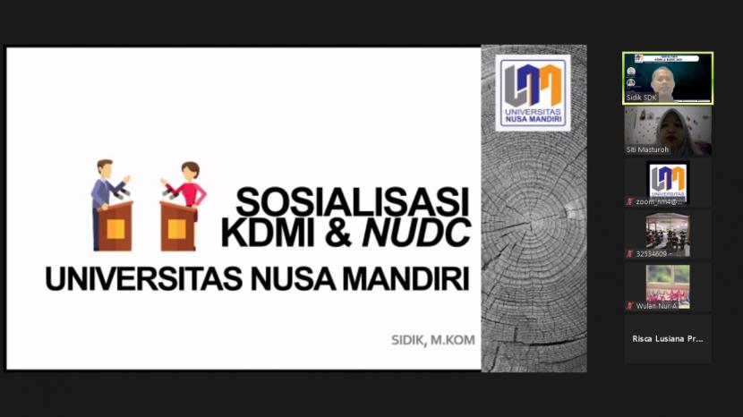 Universitas Nusa Mandiri (UNM) melakukan sosialisasi Kompetisi Debat Mahasiswa Indonesia (KDMI) dan  National Univercities Debatting Championship (NUDC) secara daring, Senin (17/5).