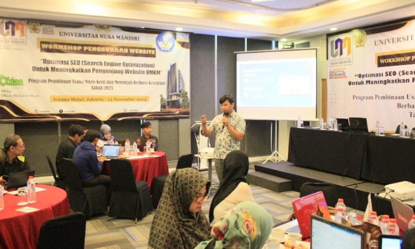 Universitas Nusa Mandiri (UNM) menggelar Workhop Penggunaan Website. Workshop yang mengusung tema Optimasi SEO (Search Engine Optimization) Untuk Meningkat Pengunjung Website UMKM ini dilaksanakan di Jakarta, pada Kamis (23/11/2023).
