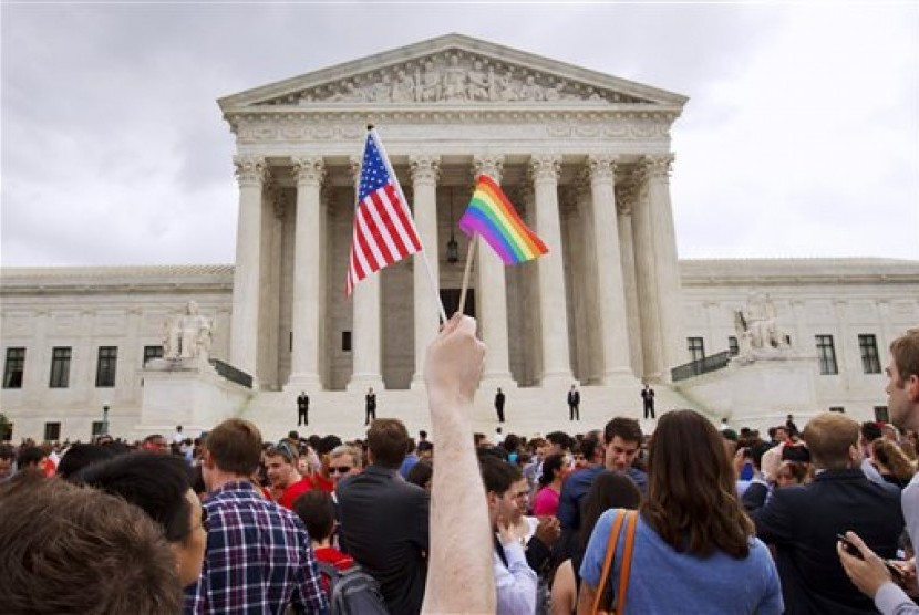 Unjuk rasa pendukung kaum gay dan legalisasi pernikahan sesama jenis di Washington, Amerika Serikat.