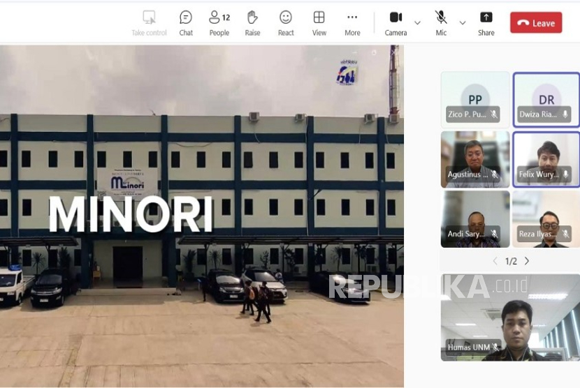 UNM menggelar pertemuan daring bersama jajaran pimpinan Politeknik Takumi melalui platform Microsoft Teams.