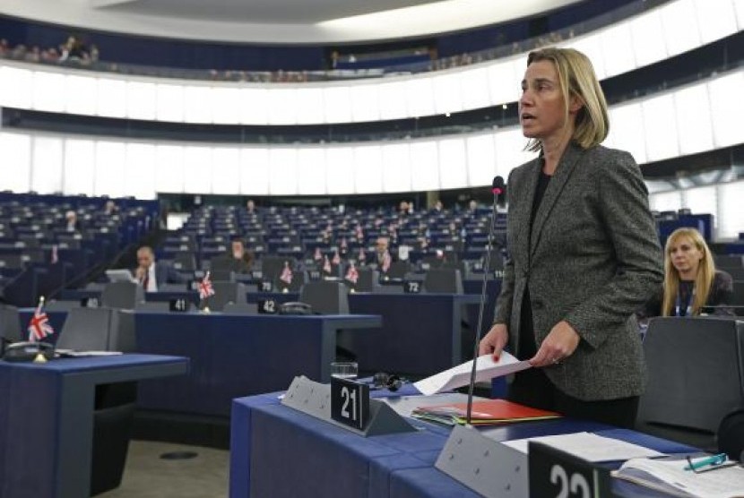 uropean Union High Representative for Foreign Affairs and Security Policy Federica Mogherini addresses the European Parliament during a debate on the recognition of Palestine statehood, in Strasbourg, November 26, 2014.