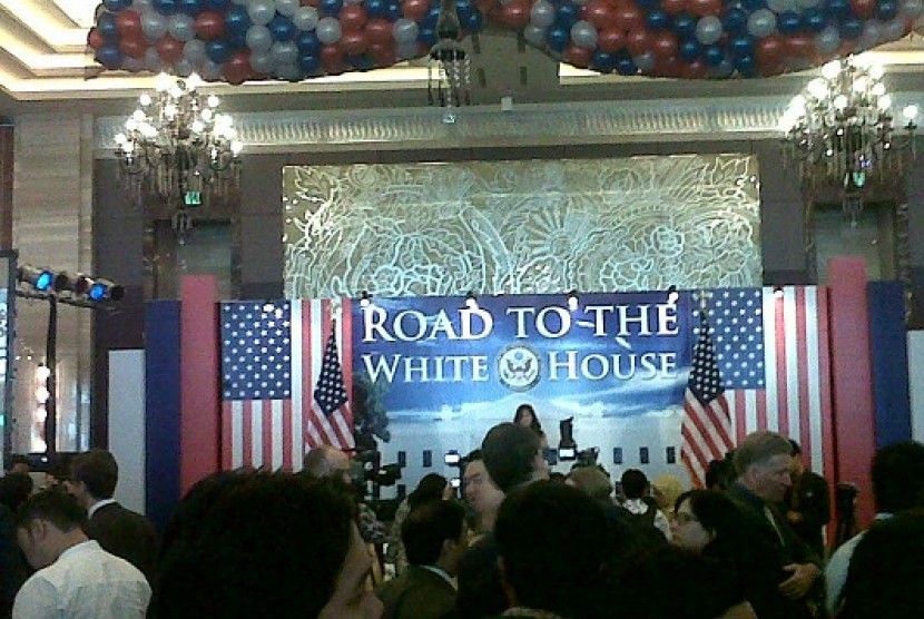 US Embassy in Jakarta celebrate the US elections and the counting process in a hotel in Jakarta on Wednesday.