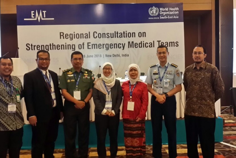 Utusan MDMC PP Muhammadiyah untuk WHO Regional Meeting, Abdoel Malik R bersama perwakilan Indonesia dalam forum Emergency Medical Teams WHO regional South-East Asia di India.