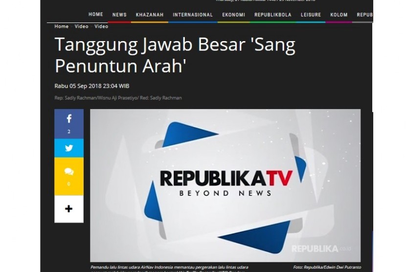 Video Republika TV berjudul 'Tanggung Jawab Besar Sang Penuntun Arah' meraih juara dua AirNav Indonesia Award 2018.