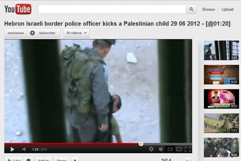 Video Tentara Israel melakukan tindakan kekerasan kepada seorang anak Palestina.